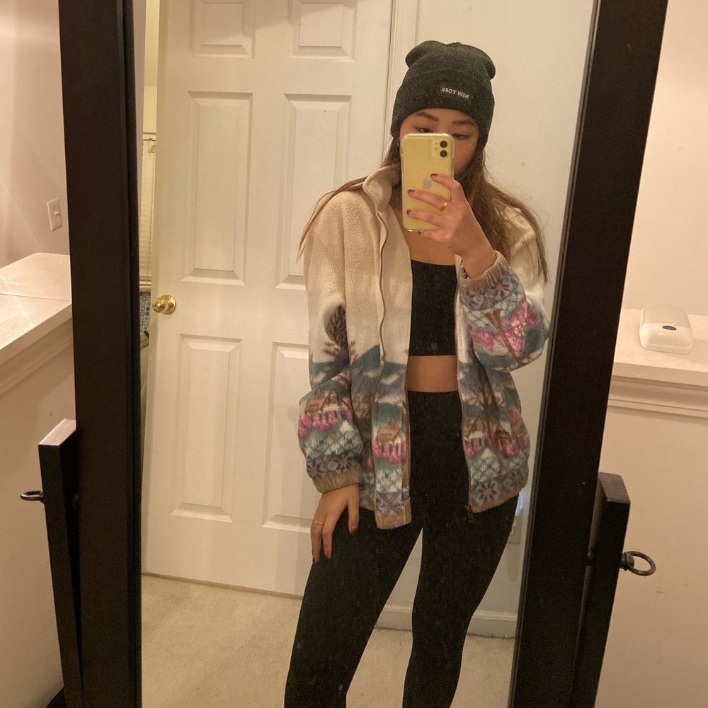 winter wonderland graphic fuzzy jacket